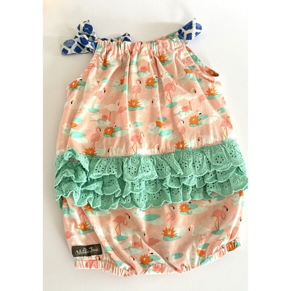 Matilda Jane Baby Pink Flamingo Ruffle Bubble Romper Size 3-6 Months - Picture 1 of 3